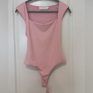 ASTR The Label Pink Shoulder Pad Bodysuit Top | Size M